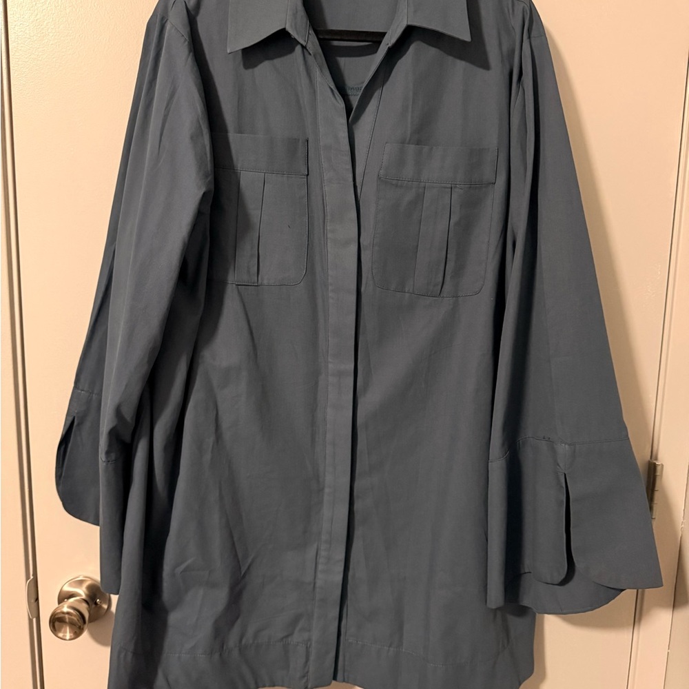 ASOS DESIGN mini shirt dress with wide cuffs & oversized pockets in inky blue - Picture 2 of 4